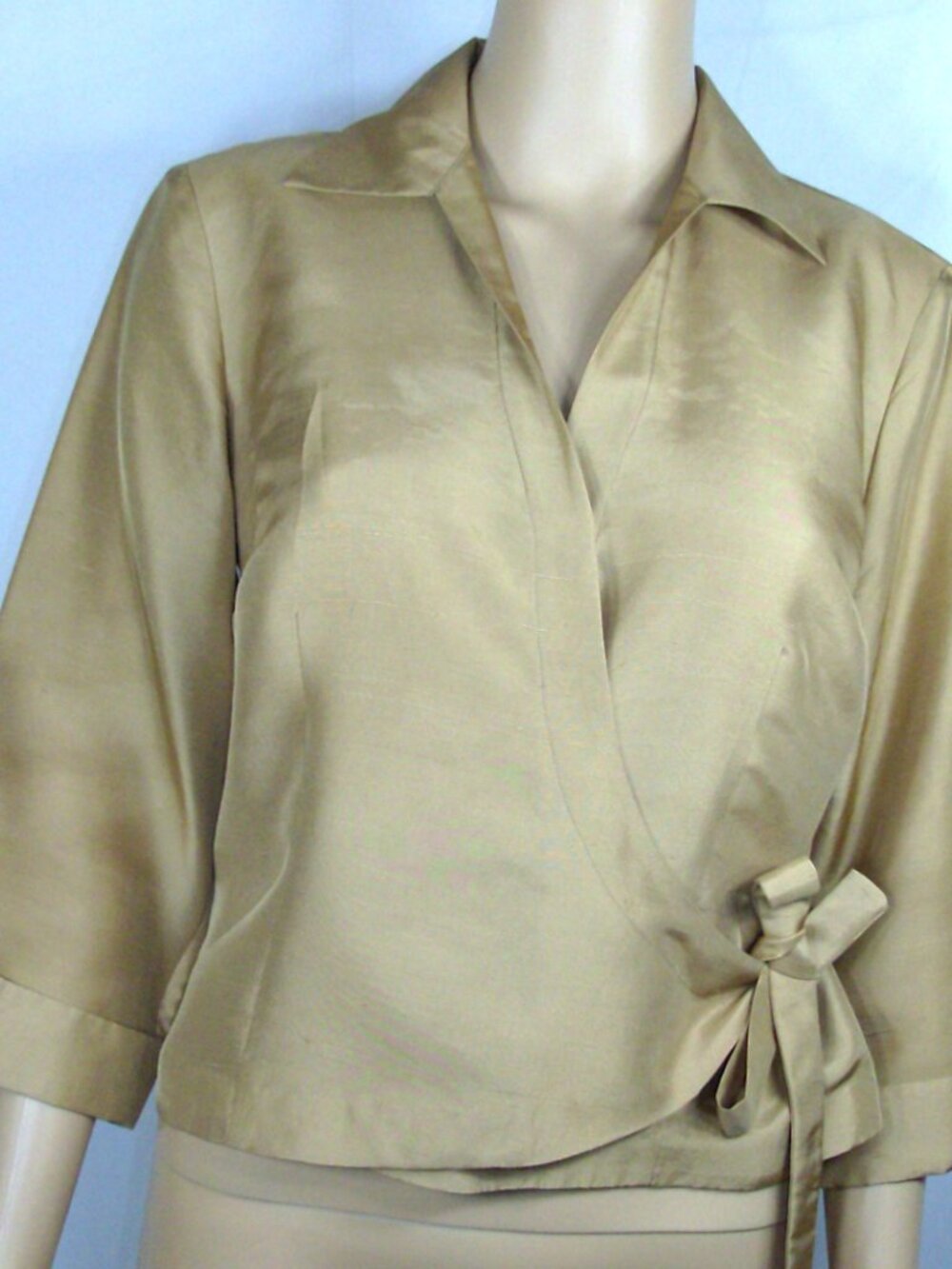 Gold Silk Wrap tie Blouse Size 6 Allison Taylor